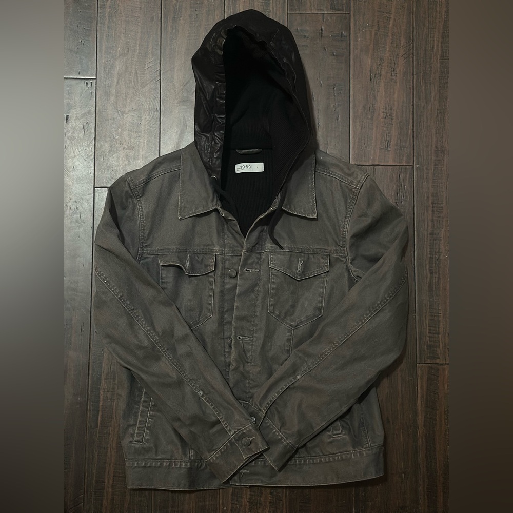 GAP Men's Charcoal Jacket with Black Hood